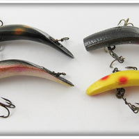 Vintage Helin Black, Yellow, & Pink F6 Flatfish Lure Lot Of Four