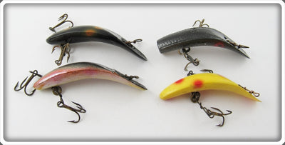 Vintage Helin Black, Yellow, & Pink F6 Flatfish Lure Lot Of Four