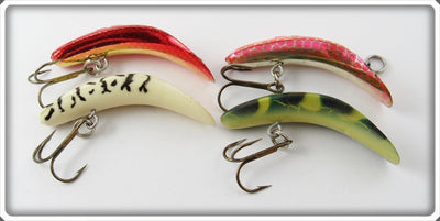 Vintage Helin Chrome, Frog, & White Tiger F7 Flatfish Lot Of Four