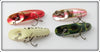 Helin Chrome, Frog, & White Tiger F7 Flatfish Lot Of Four
