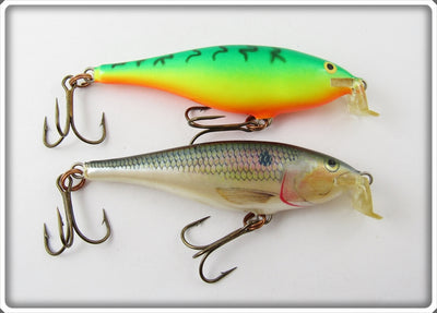 Vintage Rapala Fire Tiger & Natural Shallow Rap Lure Pair