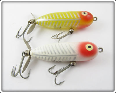 Vintage Heddon Yellow Shore & White Shore Baby Torpedo Pair 