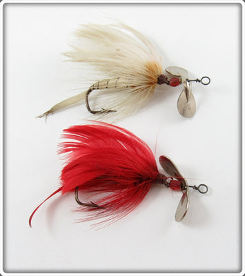 Vintage Pflueger Red & White Pilot Fly Spinner Lure Pair