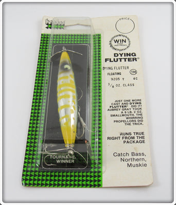 Heddon Chrome & Yellow Dying Flutter Sealed On Card 9205 Y