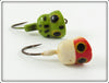 Arbogast Red Head White & Frog Fly Rod Hula Popper Lure Pair