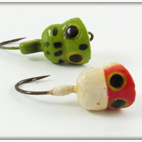 Arbogast Red Head White & Frog Fly Rod Hula Popper Lure Pair