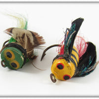 Unknown Green & Yellow Fly Rod Popper Pair