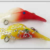 Vintage Lurh Jensen Red/White & Yellow Glitter Hot Shot Lure Pair