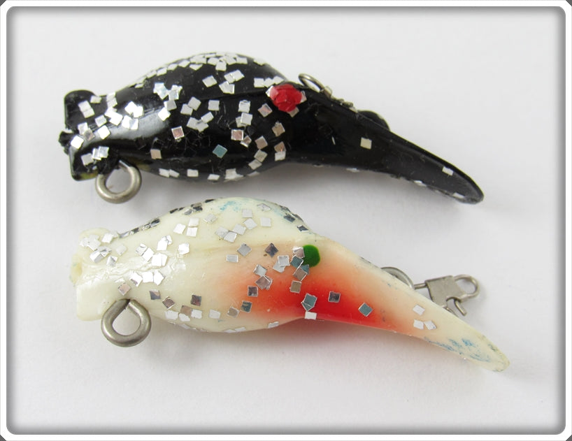 Vintage Luhr Jensen Black Glitter & White Glitter Hot Shot Lure Pair