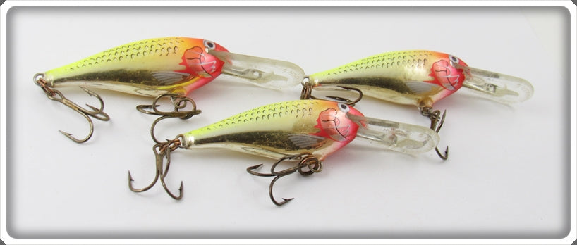 Vintage Rapala Chrome & Yellow Deep Runner Lure Lot Of Three