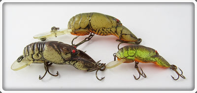 Vintage Rebel Brown & Yellow/Brown Crawfish Lure Lot Of Three