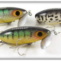 Arbogast Perch & Black Coachdog Jitterbug Lot Of Three Lures