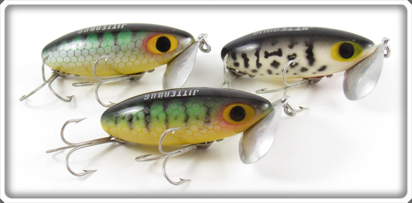 Arbogast Perch & Black Coachdog Jitterbug Lot Of Three Lures