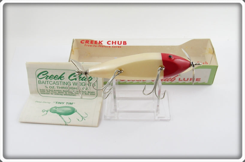 Creek Chub Red Head White Plastic Injured Minnow In Box 1502 P