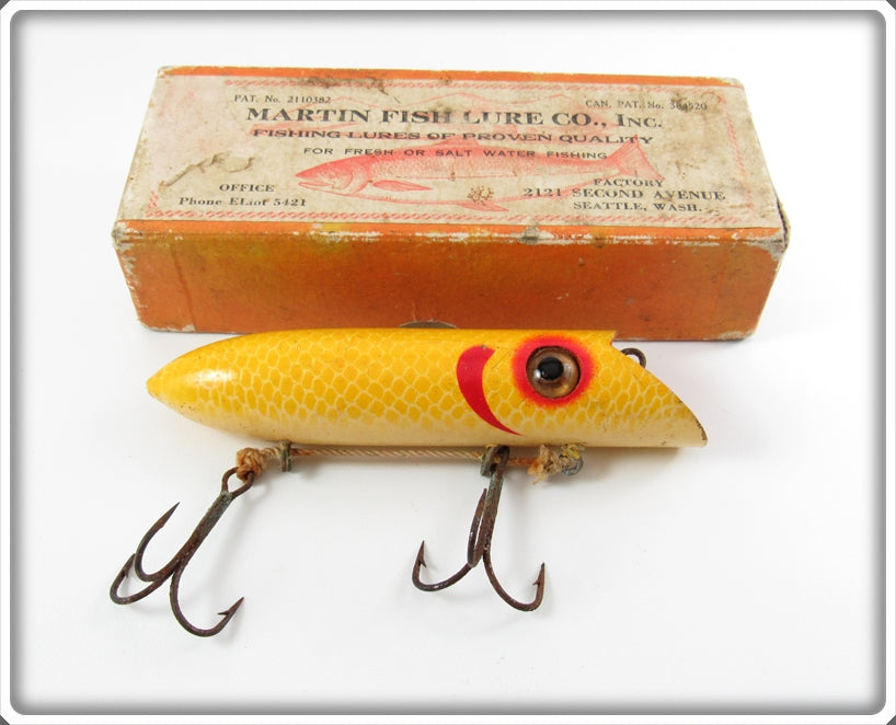 Vintage Martin Yellow Red Gill Salmon Plug In Box