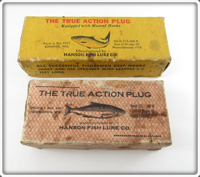Hanson Fish Lure Co White Shinner & Pearl Red Gill Empty Box Pair