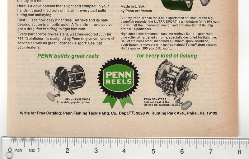 green penn spinning reels Vintage 1976 Green Penn Spinfisher Reel Ad For Sale
