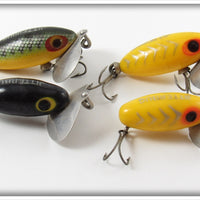 Vintage Arbogast Yellow, Black & Perch Jitterbug Lot Of Four 