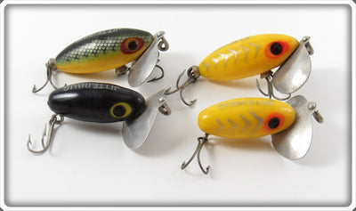 Vintage Arbogast Yellow, Black & Perch Jitterbug Lot Of Four 