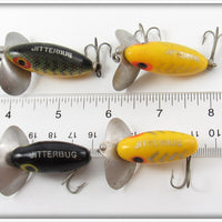 Arbogast Yellow, Black & Perch Jitterbug Lot Of Four