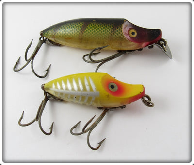 Vintage Heddon Perch & Yellow Shore River Runt Lure Pair