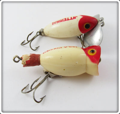 Vintage Arbogast Red Head White Jitterbug & Hula Popper Lure Pair
