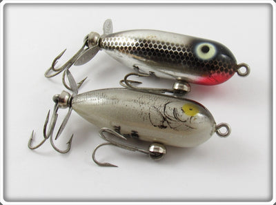 Vintage Heddon Chrome & Natural Shad Tiny Torpedo Lure Pair