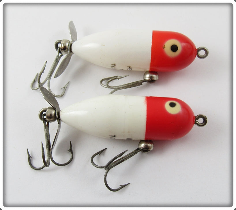 Vintage Heddon Red Head White Tiny Torpedo Lure Pair For Sale