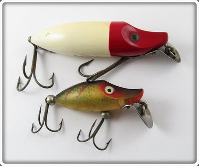 Vintage Heddon Red Head White & Perch River Runt Lure Pair