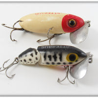 Fred Arbogast Red Head White & Coachdog Jitterbug Lure Pair 