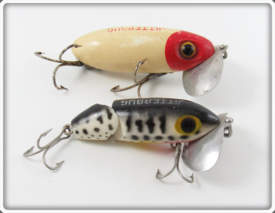 Fred Arbogast Red Head White & Coachdog Jitterbug Lure Pair 