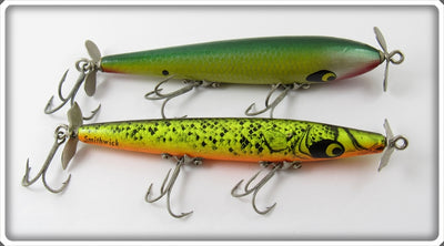 Vintage Smithwick Green/Yellow & Natural Devil's Horse Lure Pair