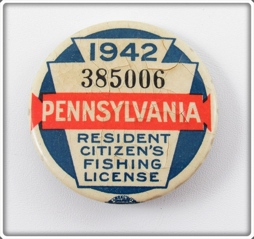 Vintage 1942 Pennsylvania Fishing License Pin For Sale