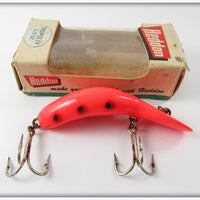 Vintage Heddon Fluorescent Red Black Spots Tadpolly Lure In Box