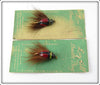 Vintage Lur All Red & Black Fly Rod Beetle Bug Lure Pair On Cards