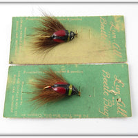 Vintage Lur All Red & Black Fly Rod Beetle Bug Lure Pair On Cards