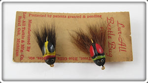 Vintage Lur All Yellow & Red Fly Rod Beetle Bug Lure Set On Card