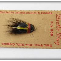 Vintage Lur All Yellow & Black Fly Rod Beetle Bug Lure On Card