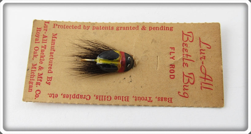 Vintage Lur All Yellow & Black Fly Rod Beetle Bug Lure On Card