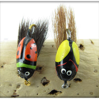 Vintage Lur All Or Millsite Yellow & Red Fly Rod Beetle Bug Lure Pair