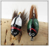 Vintage Lur All Or Millsite Green & White Fly Rod Beetle Bug Lure Pair