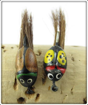 Vintage Lur All Or Millsite Yellow & Gold Fly Rod Beetle Bug Lure Pair