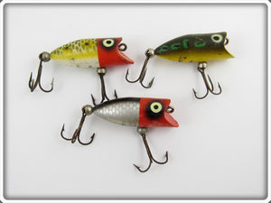 Heddon Tiny Lucky 13 Lot Of Three: Red Head Frog Scale, Bullfrog, & Red Head Shiner
