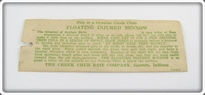 Creek Chub Hang Tag For Injured Minnow/Dingbat