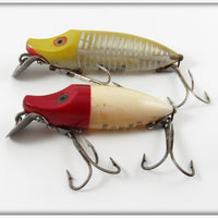 Vintage Heddon White Red Head & Yellow Shore River Runt Pair 