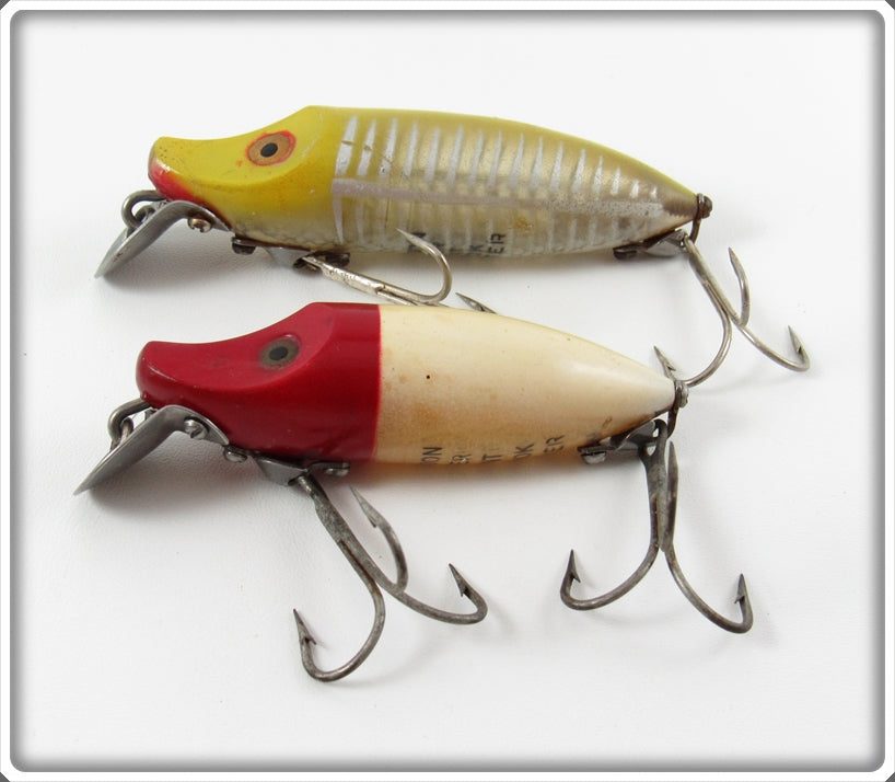 Vintage Heddon White Red Head & Yellow Shore River Runt Pair 