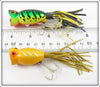 Arbogast Fire Tiger & Yellow Shore Hula Popper Pair