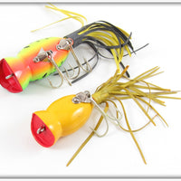 Arbogast Fire Tiger & Yellow Shore Hula Popper Pair