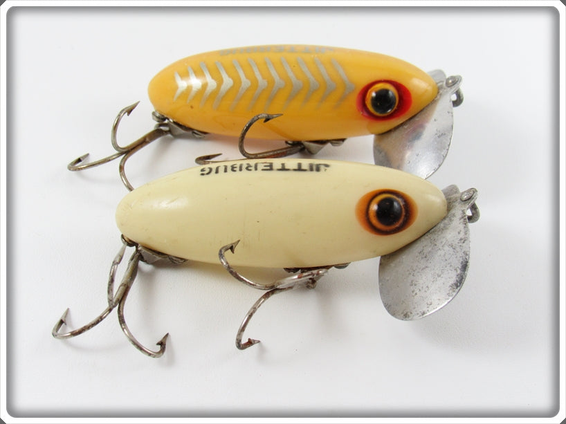 Arbogast Luminous & Yellow Silver Ribs Jitterbug Lure Pair 