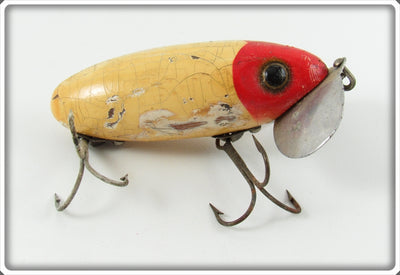 Vintage Fred Arbogast Red & White Wooden Jitterbug Lure 